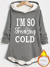 abordables Humor y Citas Tops-Sudadera con capucha para mujer, cálida, afelpada, cómoda, con forro polar sherpa, con letras, informal, deportiva, con estampado de manga larga, negra, rosa oscuro, roja, azul, gris, otoño&amp;amp;