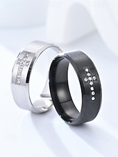 baratos Jóias Masculinas-anéis de cruz de aço inoxidável masculinos com incrustações de strass, joias cristãs duráveis, ideais para uso diário, igreja e presentes