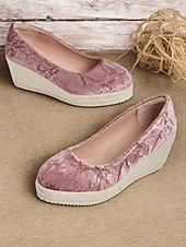 cheap Platform Heels-Women&#039;s Pink Velvet Espadrille Wedge Shoes, Casual Slip-On Platform Flats for Summer and Daily Wear