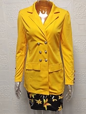 cheap Two Piece Sets-Women&#039;s Elegant Streetwear Daily Blazer Skirt Long Sleeve Shirt Collar Graphic Patchwork Casual Yellow Spring &amp;  Fall Regular Fit