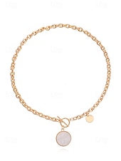 abordables Collier pour femme-Collier chaîne en or avec pendentif rond et fermoir à bascule – bijoux minimalistes pour femmes, parfaits pour un usage quotidien et des occasions formelles