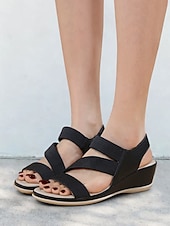 クッションソール付きレディースグリーン伸縮性ストラップウェッジサンダル - カジュアルウェアや旅行に最適な快適な夏用シューズ お買い得  快適なサンダル-クッションソール付きレディースグリーン伸縮性ストラップウェッジサンダル - カジュアルウェアや旅行に最適な快適な夏用シューズ