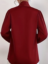 cheap Dressy Tops-Women&#039;s Shirt Elegant Dressy Satin Solid Color Business Modern Casual Long Sleeve Shirt Collar Regular Tops Work Formal Wear Bow Wine Navy Blue Summer Spring