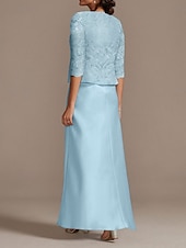 economico Con giacca-Abito madre della sposa a tubino ospiti matrimonio elegante scollatura a girocollo lunghezza pavimento maniche 3/4 corti giacca abiti con pizzo abito da corsa taglia personalizzata gratuita