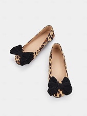 cheap Women&#039;s Flats-Women&#039;s Leopard Print Ballet Flats with Black Bow - Comfortable and Chic Perfect for Casual Days and Work Wear