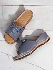 cheap Vacation Sandals-Women&#039;s Brown Open-Toe Slide Sandals with Woven Pattern and Bow Detail - Comfortable Casual Footwear for Summer and Daily Wear