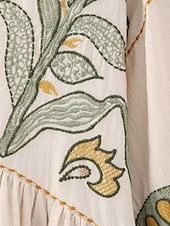 billiga Bohemklänningar-Dam Mini klänning Vardagsklänning A linjeklänning Boho-klänning bohemliv Ledigt Semester Dagligen Normal Blommig 3/4 ärm V-hals Beige Vår Höst