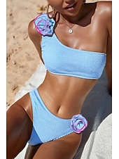 billiga Bikiniset-Dam Badkläder Bikini 2 st G-string Baddräkt Öppen rygg Smal Semester Standkläder Ensfärgat Asymmetrisk hals Ärmlös Baddräkter