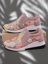 levne Dámské tenisky-dámské květinové flitrové slip-on tenisky - pohodlné třpytivé ležérní boty s klínovou podrážkou, ideální na procházky nebo párty