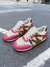 cheap Women&#039;s Sneakers-Women&#039;s Rose Pink Colorblock Athletic Sneakers with Mesh Design Accents - Stylish Casual Shoes for Running and Everyday Wear