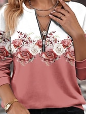 economico Top Floreali-Maglione da donna con zip a quarto Pullover Floreale Casual Festivo a quarto Active Sportswear Mezza manica Top Micro-elastico Autunno e Inverno Comfort Traspirante Tessuto Morbido