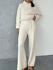 tanie Damskie dresy-Damskie Moda Moda miejska Codzienny Bluza z Kapturem Spodnie dresowe Długi rękaw Półgolf Równina Ściągana na sznurek Codzienny Czarny Biały Niebieski Jesień Regularny