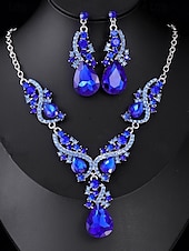 abordables Collier pour femme-ensemble de bijoux en cristal vert pour femme avec collier en forme de larme et boucles d&#039;oreilles assorties, style élégant pour les mariages et les événements formels