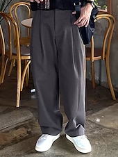 baratos Solto-Homens Social Calças chinês Calças Plissadas Botões Bolsos Perna reta Tecido Conforto Formal Festa Trabalho Moda Estilo Clássico Preto Cinzento Escuro Micro-Elástica