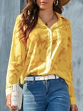 billige Blonder topper-Kvinners hvite elegante blonde topper øyelet bluse uformell ensfarget vanlig topper lang erm skjortekrage knapper lomme vanlig passform daglig romantiske petite topper sommerferie slitasje hvit gul