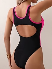 billiga One-piece-baddräkter-Dam Badkläder En bit Monokini Baddräkt Öppen rygg Magkontroll Hög midja Smal Semester Standkläder Färgblock Rund hals Ärmlös Baddräkter