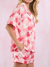 ieftine Seturi noapte pentru femei-Pentru femei Set pijama Casual Confortabili Inimă Butonul sus Buzunar Talie elastică Cămașă Pantaloni Scurți Casă Ziua Îndrăgostiților Zilnic Manșon scurt Guler Cămașă Roz Îmbujorat Fucsia Var