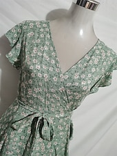 voordelige Casual bloemenjurken-Dames Maxi-jurk Casual jurk Boho chique jurken Bohemen leuke Style Stijlvol Flutter mouw Vakantie Dagelijks Strand Ruim Passend Grafisch Korte mouw V-hals Groen Donkerblauw Zomer Lente