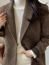 preiswerte Wintermäntel-Damen Blazer Sakko warm halten Atmungsaktiv Patchwork Tasche OL-Stil Modern Feste Farbe Büro / Geschäftlich Ausgehen Standard Umlegekragen Regular Fit Langarm Oberbekleidung Braun Grau Herbst Winter