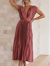ieftine Rochii Party-Pentru femei Rochie casual Rochie Maxi Zdrobit Casual În V Fără manșon Negru Șampaniu Fucsia Culoare