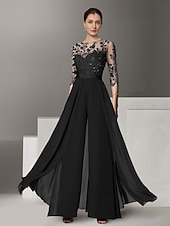 halpa Äidin haalarit-Yksiosaiset asut morsiamen äidille Rantalähetiesertifikaatti Elegantti illuusio kaula-aukko lattia-käytävä stretch-sifonki 3/4 pituiset hihat pitsillä kiinteällä värillä 2025