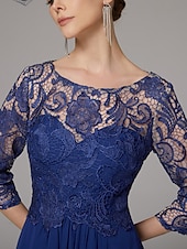 preiswerte Bodenlänge-A-Linien-Kleid, elegantes Kleid für die Mutter der Braut, hoher Schlitz, U-Boot-Ausschnitt, bodenlang, Chiffon, 3/4-Ärmel mit Spitzenapplikationen, 2025