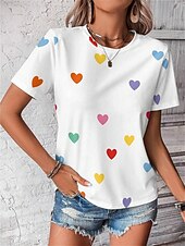 ieftine tricou Art &amp; Design-Tricou pentru femei inimă drăguț topuri regular mânecă scurtă guler rotund imprimeu regular fit zilnic negru alb vară