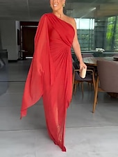 ieftine Rochii din chiffon-Pentru femei Rochie Mini Rochie casual Rochie de Cocktail Rochie pentru invitata de nunta Rochii din Șifon Casual Sporturi &amp; Exterior Stradă Fit regulat Simplu Manșon Lung Pe Umăr Negru Roșu-aprins