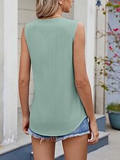 economico Top e canotte da donna-Top Canotta da Donna in tinta unita base casual senza maniche con scollo a V regolari quotidiani occhiello bianco blu cielo verde estate primavera