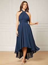 billiga Bröllopsgästklänningar-A-linjeformade bröllopsgästklänningar elegant klänning formell te-längd ärmlös en axel höst bröllopsgäst chiffong med rynkor