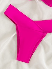preiswerte Bikini-Sets-Damen Badeanzug Bikinis 2 Stück Cheeky-Bikinihose Bademode Rückenfrei Schlank Urlaub Strandbekleidung Feste Farbe Halfterhals Ärmellos Badeanzüge