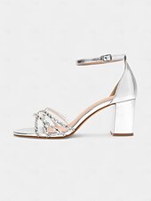 abordables Bal de promo-sandales de mariée métalliques pour femmes avec lanières en cristal - idéales pour un mariage classique