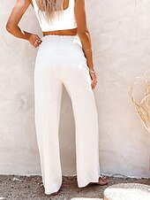 economico gamba larga e vita alta-Per donna A zampa Chino Di tendenza Streetwear Lunghezza intera Vita alta Liscio Cinturino elastico comodo Morbido Comodo Media elasticità Esterno Strada Nero Bianco Blu marino Primavera &amp; Autunno