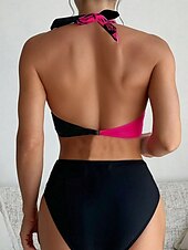 abordables Ensemble de bikinis-Maillots de bain femmes bikini 2 pièces maillot de bain osé dos nu vacances plage floral col halter sans manches