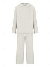 tanie Damskie dresy-Damskie Moda Moda miejska Codzienny Bluza z Kapturem Spodnie dresowe Długi rękaw Półgolf Równina Ściągana na sznurek Codzienny Czarny Biały Niebieski Jesień Regularny