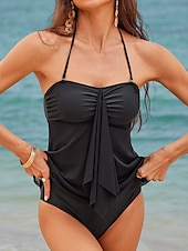 halpa Tankini-uimapuvut-Naisten Normaali Uima-asut Tankini 2 kpl Uimapuku 2-osainen Vaatimattomat uimapuvut Bandeau Olkaimeton Loma Ranta-asut Yhtenäinen väri Olkaimellinen Hihaton Uimapuvut