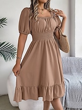 economico Abiti da campagna-Per donna Mini abito Abito casual Abito linea A Abito da lattaia Moda Essenziale Informale Da mare Giornaliero Standard Liscio Manica corta Squadrata Cachi Azzurro Estate Primavera