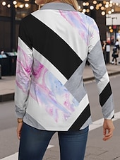 abordables Camiseta a rayas y geométrica-Mujer Camiseta Ombre Geometría Casual Manga Larga Cuello con muescas. Tops regulares Diario Estampado Gris Primavera Otoño