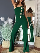 cheap Jumpsuits-Women&#039;s Normal Jumpsuit Elegant Solid Color Sleeveless Wide Leg Strapless Buttons Daily Regular Fit Black White Red Summer