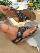 olcso Kényelmes szandálok-női piros strasszos éksarkú flip-flop szandál, nyitott orr, kényelmes nyári lábbeli hétköznapi kirándulásokhoz és nyaralásokhoz