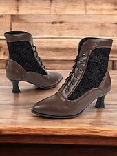 economico anni 1930-stivaletti allacciati in stile vittoriano nero da donna con pannello in pizzo e tacchi a gattino - elegante stile vintage per occasioni formali e casual