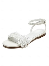 abordables Occasionnel-sandales de mariée en dentelle blanche pour femmes avec appliques florales - idéales pour les mariages bohèmes