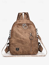preiswerte Mode Rucksäcke-Wandelbarer Damen-Rucksack aus Kunstleder in Braun mit verstellbaren Riemen, mehreren Tragevarianten und Reißverschlusstaschen – ideal für Reisen, Arbeit und den täglichen Gebrauch
