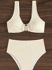 economico Bikini-Per donna Costumi da bagno Bikini 2 pezzi Slip Costume da bagno Schiena scoperta Taglia piccola Festività Abbigliamento mare Tinta unica A V Senza maniche Costumi da bagno