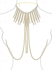 お買い得  レディースネックレス-女性用ゴールドラインストーンチョーカーネックレスとボディチェーンジュエリー、パーティー、結婚式、夜のイベントに最適な高級ステートメントボディアクセサリー