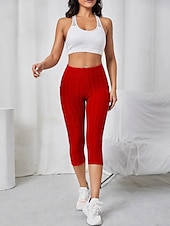 cheap Yoga Leggings &amp; Tights-Women&#039;s Yoga Pants Yoga Leggings Pocket Basic Tummy Control Butt Lift High Waist Yoga Gym Workout Pilates Tights Capri Leggings Fashion Black Pink Red Fall Winter Sports Activewear Stretchy Slim