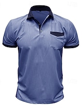 ieftine Polo clasic pentru bărbați-Bărbați Tricouri polo Camasa de blugi Casual Stradă Rever Guler polo cu nervuri Manșon scurt De Bază Modern Simplu Buzunar Bloc de Culoare Vară Primăvară Fit regulat Albastru piscină Negru