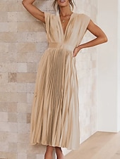 ieftine Rochii Party-Pentru femei Rochie casual Rochie Maxi Zdrobit Casual În V Fără manșon Negru Șampaniu Fucsia Culoare