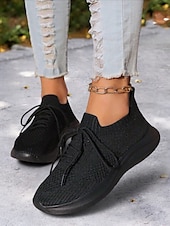 preiswerte Damen-Sneaker-weiße, leichte Strick-Schnürsneaker für Damen – atmungsaktive Sportschuhe zum Laufen, Gehen und für den Komfort im Alltag