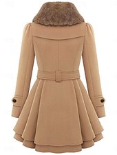 cheap Winter Coats-Women&#039;s Coat Pea Coat Windproof Warm Patchwork Buttons Elegant Fashion Solid Color Daily Turndown Regular Fit Long Sleeve Outerwear Black Khaki Fall Winter